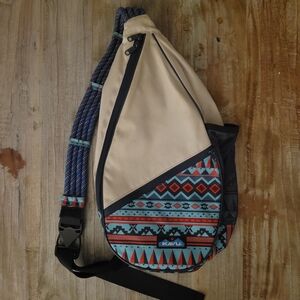 Kavu Beige and Tribal Pattern Crossbody Bag